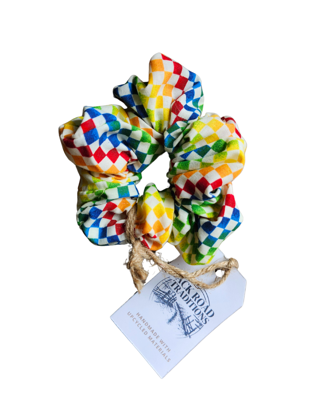 Rainbow Checkered Scrunchie