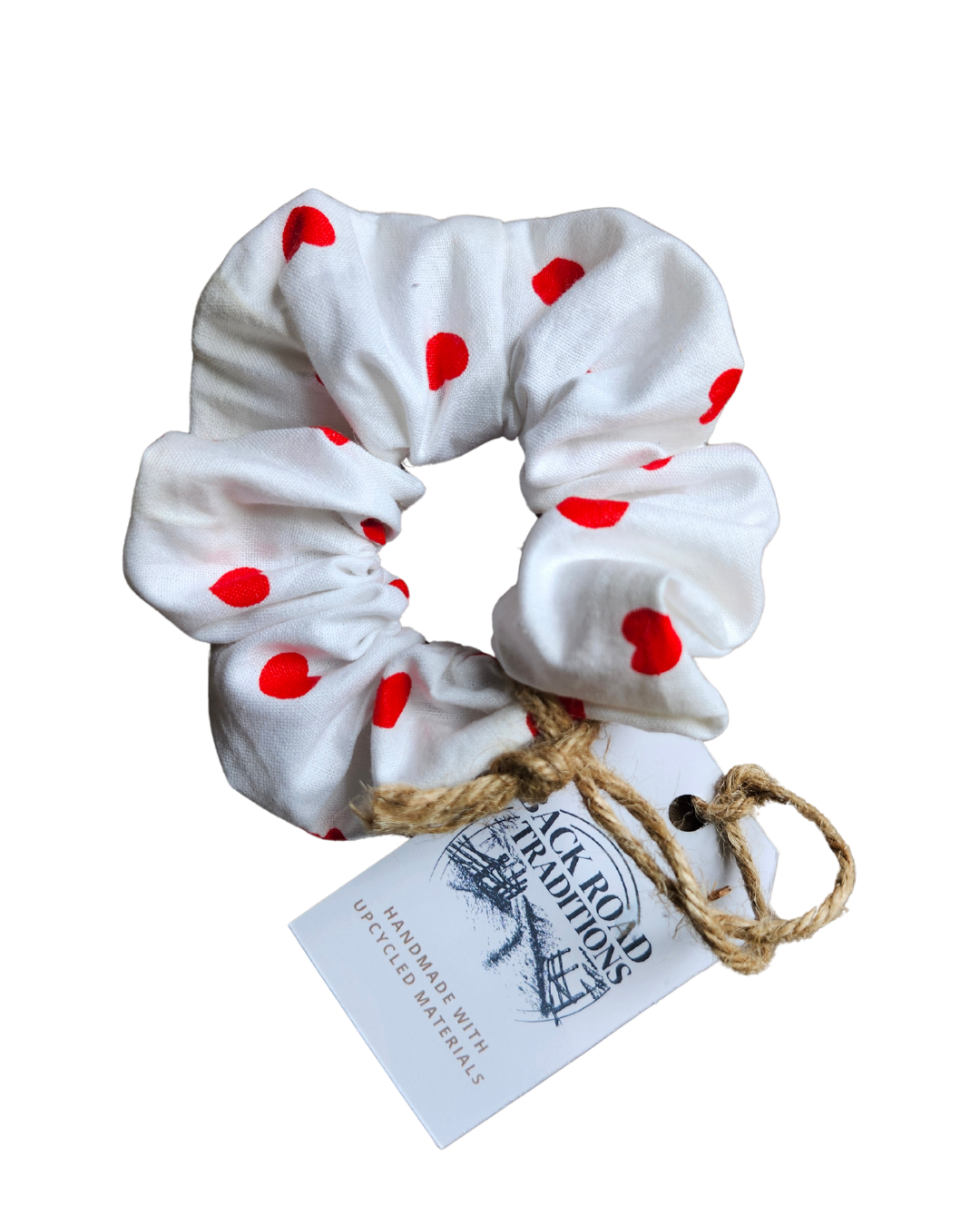 White/Red Heart Scrunchie
